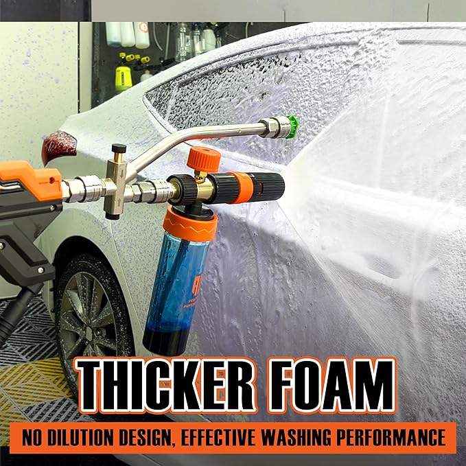 RIDGE WASHER Pressure Washer Gun Mini Foam Cannon with Dual Connector Accessory, No Dilution Required, Stainless Steel Gun for Foam Blaster, 1/4" Quick Connect, 4000 PSI, 200 ML