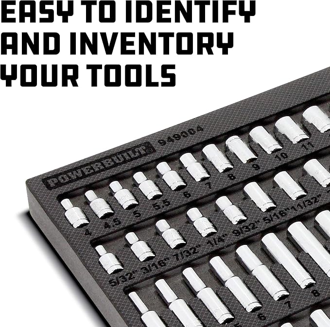 Powerbuilt 47 Piece Socket, Ratchet, Accessories Tool Set, 1/4-Inch Drive, SAE and Metric, Storage Tray, Pro Tech Tools Series, 949004, Silver