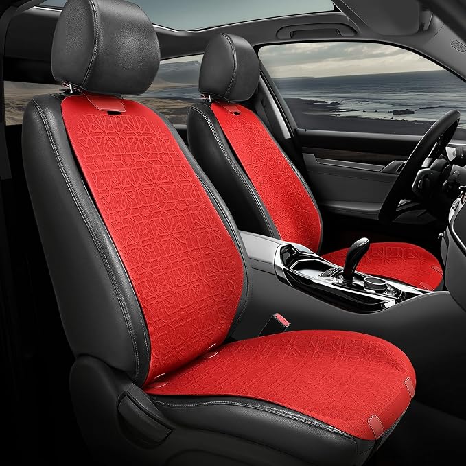 Auto Dynasty Car Seat Covers Front Set, Anti-Slip Automotive Interior Covers, Breathable and Comfort Car Seat Protectors, Airbag Compatible, Universal Fit Most Vehicles, Red (Protex Series)