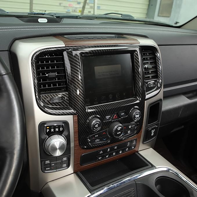 RT-TCZ Carbon Fiber Center Console Multimedia Navigation GPS Panel Trim Cover Decoration Sticker Interior Accessories for Dodge Ram 2011-2017