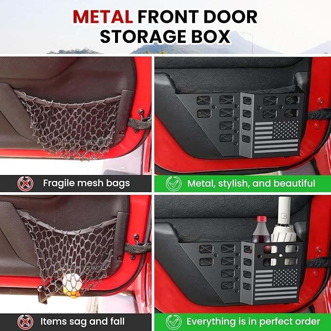 DIAMOOKY Metal Rear Door Pocket Storage Box for Jeep Wrangler JK JKU 2018 2017 2016 2015 2014 2013-2007 2/4 Door Accessories, Door Organizer Molle Panels, Flag, 2PCS