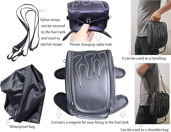 Universal Motorcycle Tank Bag Waterproof with Heavy Duty Strongest Magnetic Mount Gas Tank Bag Tool Bag Saddlebags for Harley Sportster Fatboy Dyna Softail Touring Honda Yamaha Suzuki Kawasaki