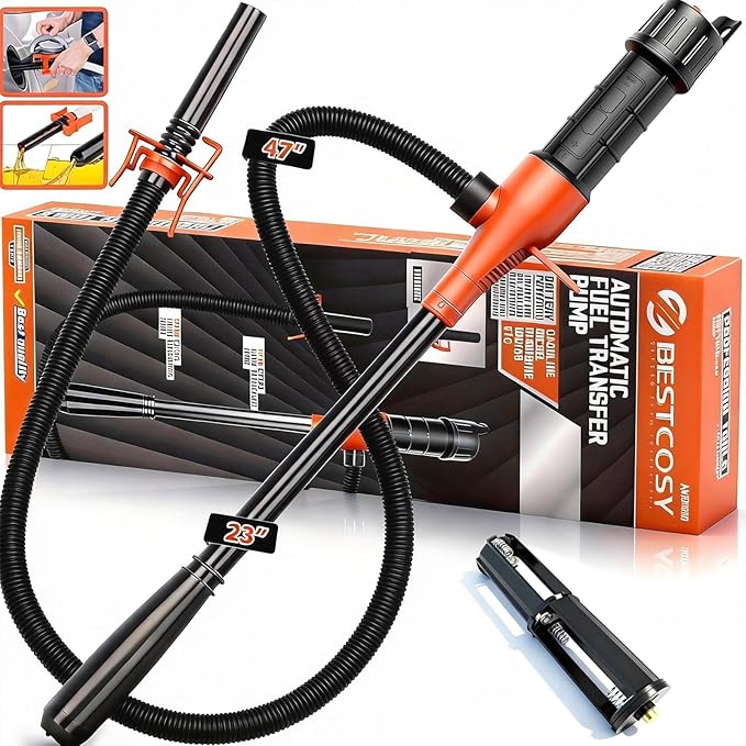 Portable Transfer Pump Battery Operated Electric Siphon Pump for Gas, Fuel, Diesel, Water Transfer 2.4 GPM Flow Oil Extractor, 47" Hose-Easy to Use Hand Fuel Pump, Multi-Use Siphon Transfer Pump