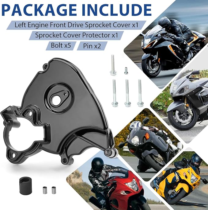 Left Engine Front Drive Sprocket Cover & Bolt Compatible with Suzuki GSX1300R Hayabusa 1999-2007 11361-24F10