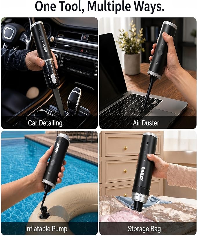 Handheld Vacuum，4-in-1 Cordless Car Vacuum Cleaner&Air Blower,Black | Aluminum alloy body，4 Suction Modes, 20KPa Suction Power,Portable Rechargeable, For Car, Pet Hair, Home, Office