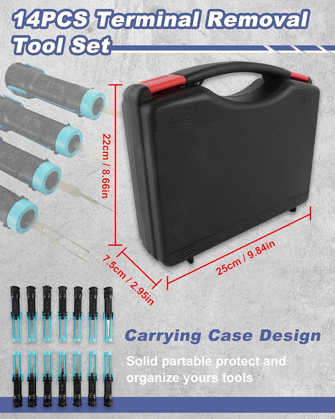 14PCS Universal Terminal Removal Tool Kit, Pin Connector Release | Electrical Connector Extractor Tool Set with Non-Slip Handles for Replaces Universal Vehicle Wire Harness.for Automotiv