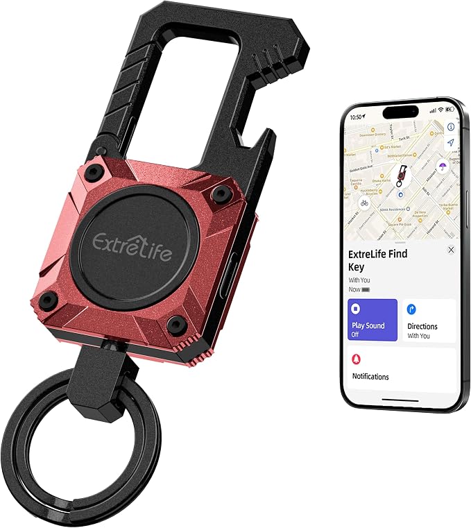 ExtreLife Keychain, Works with Apple Find My, Bottle Opener, Carabiner Car Key Chains with Gps Tracker