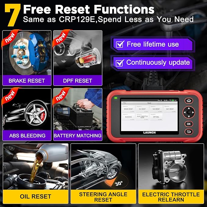LAUNCH CRP123I V2.0 Elite OBD2 Scanner for All Cars&Brands,2026 Lifetime Free Update Engine ABS SRS Transmission Car Scanner,Oil/Brake/BMS/SAS/DPF/ABS Bleeding/Throttle Adaption,FCA SGW,Battery Test