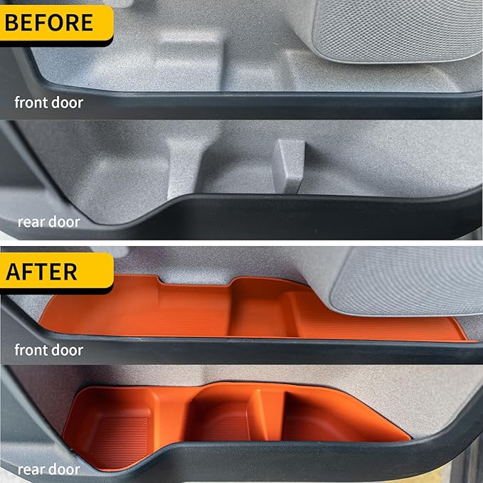 Door Side Storage Tray Bundle with 2022-2025 Maverick Front Center Console Gear Shifter Storage Organizer Tray Silicone Front Armrest Storage 2024 Maverick Accessories (Orange)