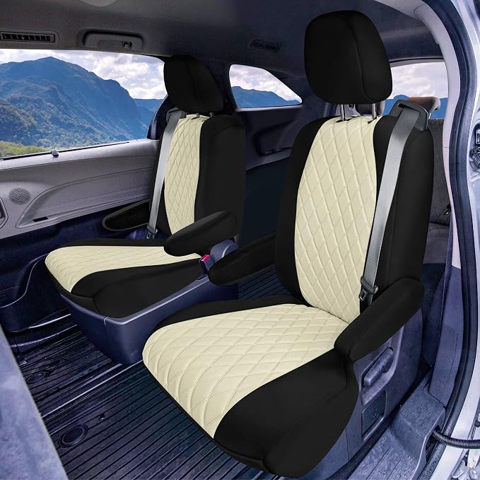 FH Group Custom Fit Car Seat Covers Specifically Made for Toyota Sienna 2021-2024, Beige Ultraflex Neoprene 2nd Row Set Automotive Seat Covers, 7 Seater SUV Seat Covers, Toyota Accessories