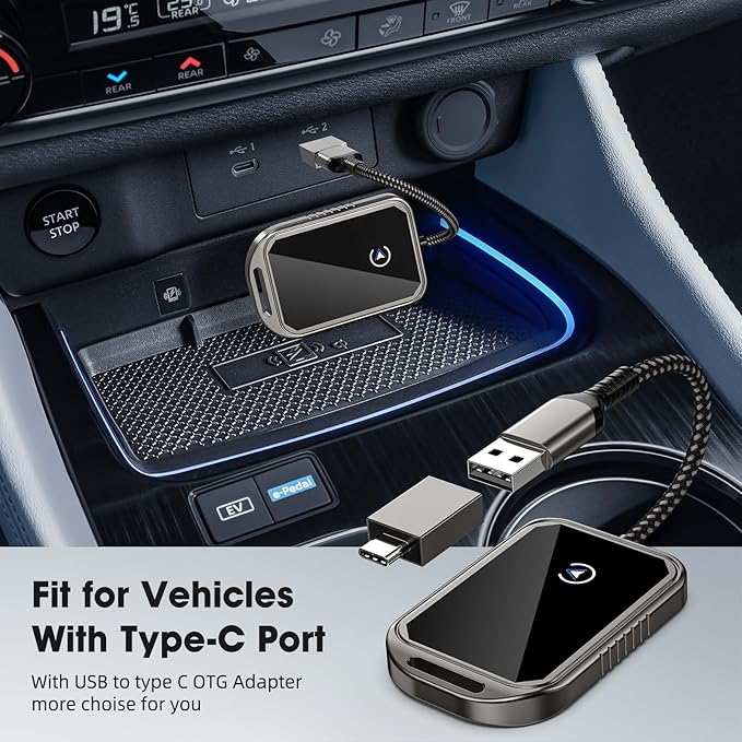 Wireless CarPlay Adapter for Apple iPhone, Multi-User Seamless Connection Mini Plug and Play CarPlay Adapter for Cars from 2015 and iPhone iOS 10+ / Android 11+ to Screen w/USB C (Gray)