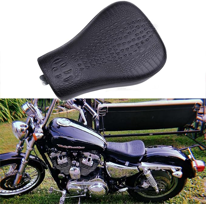 Black Crocodile Motorcycle Front Driver Solo Seat+Rear Passenger Pillion Pad for Sportster 48 72 Iron 883 XL883 Forty Eight XL1200 Seventy Two 1200