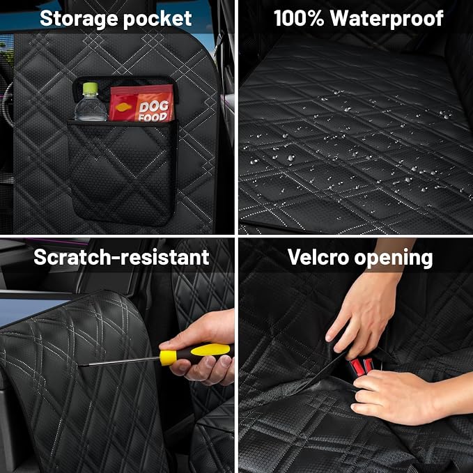 Dog Car Seat Cover For Back Seat Compatible With Tesla Model Y/3 - Pet Travel Hammock For Suv - Pets Backseat Covers For Car Seats -Waterproof Cars Seat Extender Protector Dogs with Headrest Protector