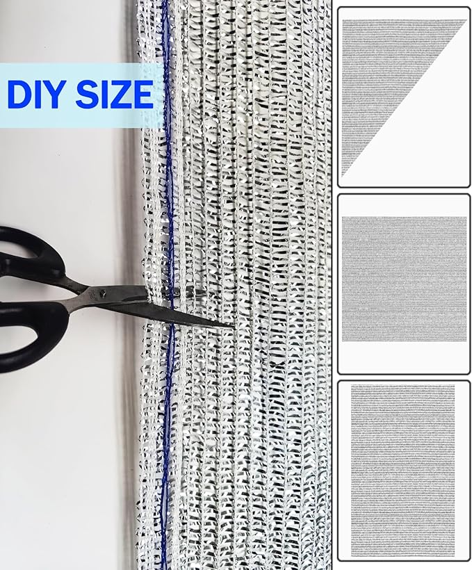 90% Aluminum Foil Shade Cloth Mesh No Grommets Silver Tarps Fabric Privacy Screen Pet Shade Car Cover Patio Garden Pergola Cover Canopy, Aluminum Shade Net Without Grommets, 10 FT x 12 FT