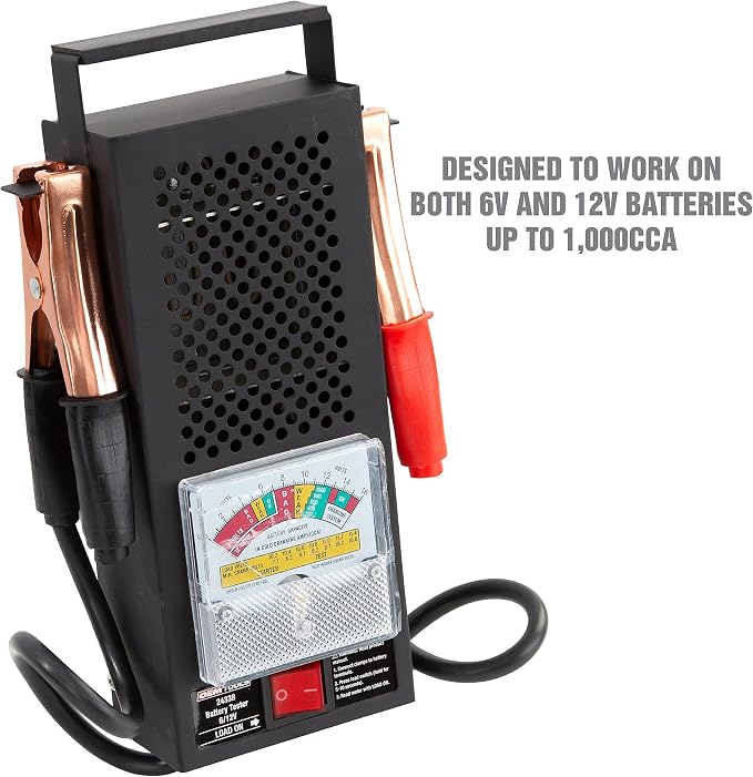 OEMTOOLS 24338 Battery Load Tester, Battery Tester 12V Automotive, Easy-to-Read Car Battery Tester, Heavy Duty Clamps, Shock Resistant Meter, Housed in Sturdy Steel Case