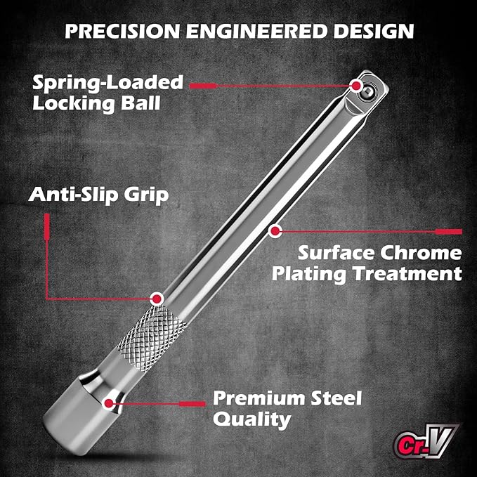 SEDY 9-Piece Socket Extension Bar Set, 1/4" & 3/8" Drive Ratchet Extensions 2", 3", 4", 6", 8" & 10" with Universal Joints, CR-V Steel for Tight Spaces