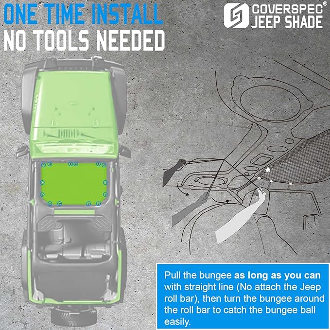 JK Sun Shade Top Compatible with Jeep Wrangler 4 Door 2007 to 2018 Sunshade Sunroof Bikini Cover Blocks UV Wind Noise Green Mesh for Front