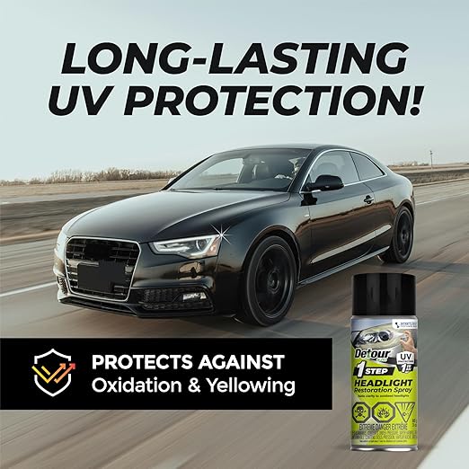Detour 1-Step Headlight Restoration Spray - 2-in-1 Cleaner & Restorer for Plastic Car Headlights, Quick & Easy, Long-Lasting UV Protection, No Sanding or Tools Required, 3 oz, (2 Pack)