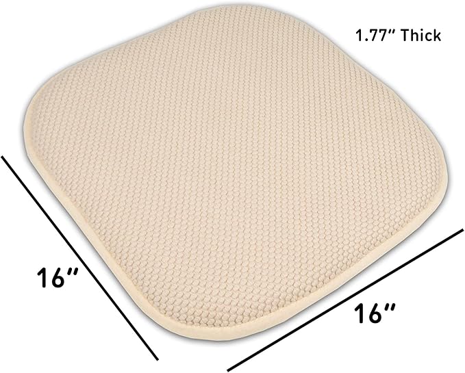 Sweet Home Collection Memory Foam Chair Cushion Honeycomb Pattern Solid Color Slip Non Skid Rubber Back Ultimate Comfort and Softness Rounded Square 16" x 16" Seat Cover, 12 Pack, Linen