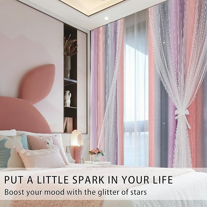 XiDi Ombre Blackout Curtains for Girls Bedroom Kids Room Unicorn Princess Theme Home Decor 72 inches Length Grey/Pink/Purple, W34 X L72 2 Panels