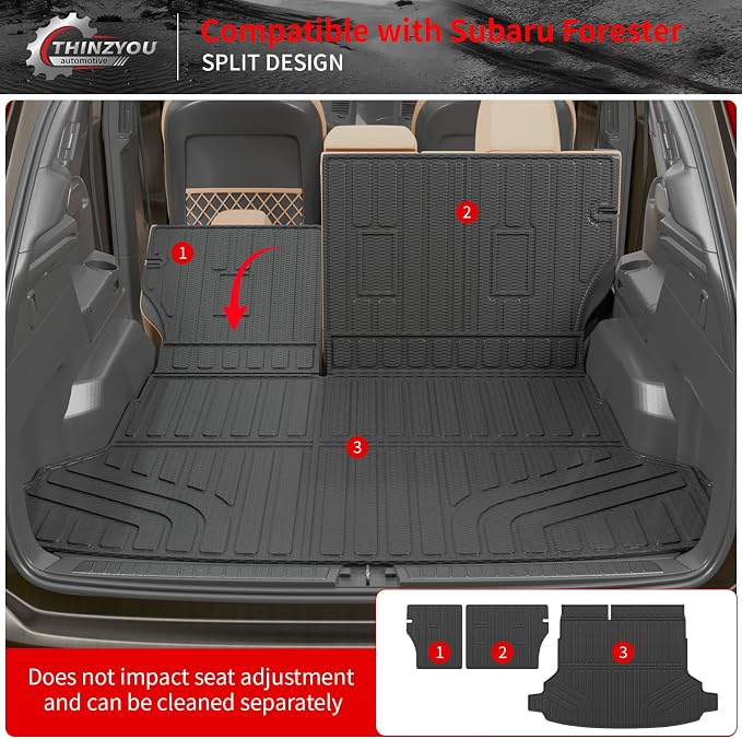 Cargo Mat Compatible with 2025 2026 Subaru Forester NO Hybrid Trunk Mat Cargo Liner Trunk Liner TPE All Weather Back Seat Cover Protector Forester Accessories (Trunk Mat+Backrest Mats)
