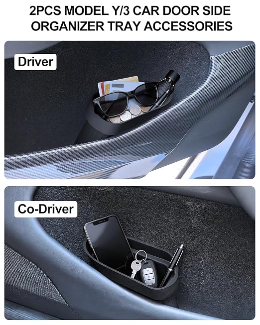 2PCS Door Trash Can for Tesla Model Y/3 2016-2026 Accessories Model Y Juniper Side Door Storage Box Organizer Model 3 Highland Built-in Car Garbage Bin Insert Storage Box