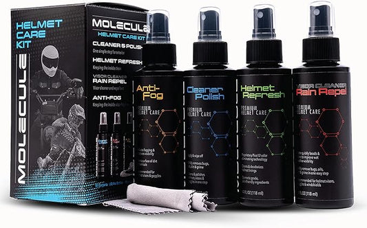 Molecule Helmet Care Kit | Premium Helmet Care | Includes Anti-Fog, Cleaner Polish, Helmet Refresh, and Rain Repel | Cleans and Details Helmets, Visors, and Goggles | 4 Ounces (1 Kit)