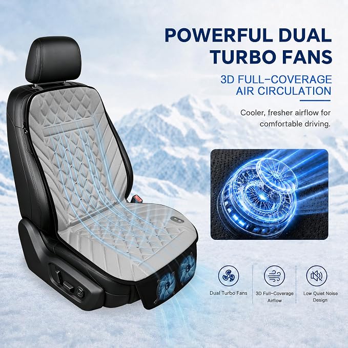 2026 Upgraded Ventilated Seat Cushion, 12V-24V Cooling Car Seat Cover for Front Seat, Cooled Seat Pad for Office Chair Sofa Car SUV Truck Universal Fit,Silver Gray