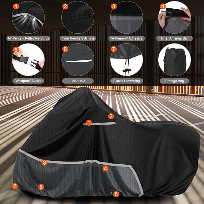 Waterproof Motorcycle Cover Replace for Harley Davidson Cruiser Models, 420D Oxford Cloth Softail, Dyna, Iron 883, Fat Boy 114, Forty-Eight, Low Rider, Sport Glide Cover for Snow Rain Protection