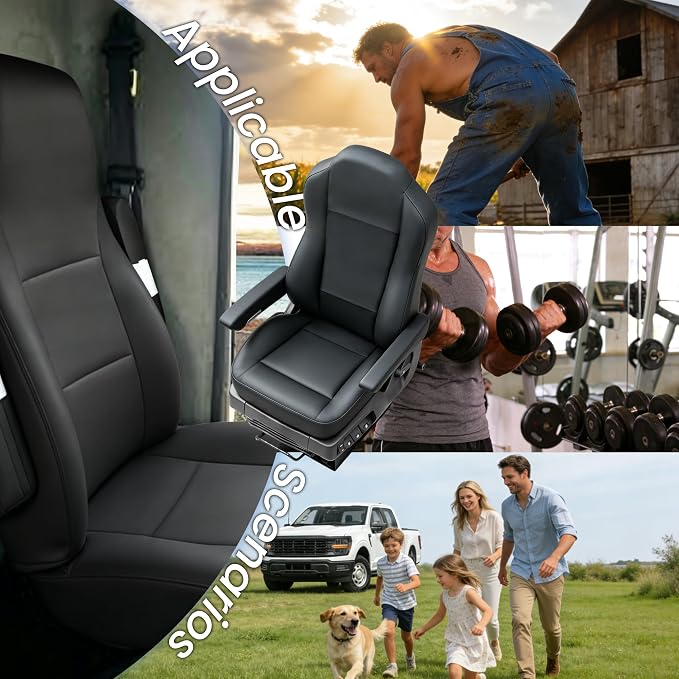 Heavy Duty Seat Covers for Kenworth T680 T880 W990 2015-2025, Custom Fit Front Truck Seat Cover with 17" Armrest, PU Leather with Non-Slip - Black