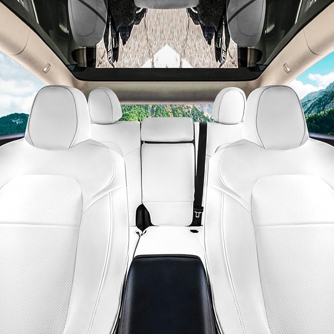 FH Group Custom Fit Car Seat Covers Specifically Made for 2020-2025 Tesla Model Y Faux Leather Water Resistant Automotive Seat Covers -Front Set Beige