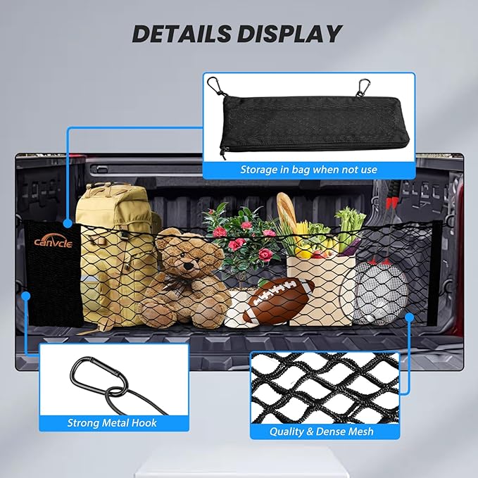 Truck Bed Cargo Net for Chevy Colorado & GMC Canyon 2023-2026, Envelope Style Pickup Truck Bed Net for Chevrolet Colorado Accessories, Upgraded Trunk Cargo Net Storage Bag with Metal Carabiners
