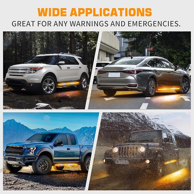 XRIDONSEN 2PCS 60 inch Running Board Emergency Strobe Lights Strip & Amber White 28.4" 80 LED Roof Top Strobe Light Bar for Construction Vehicles Plow/Tow Trucks Pickup