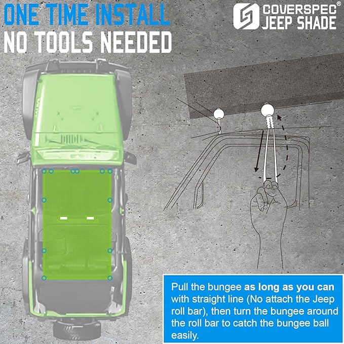 JK Sun Shade Top Compatible with Jeep Wrangler 4 Door 2007 to 2018 Sunshade Sunroof Bikini Cover Blocks UV Wind Noise Green Mesh for Full Length