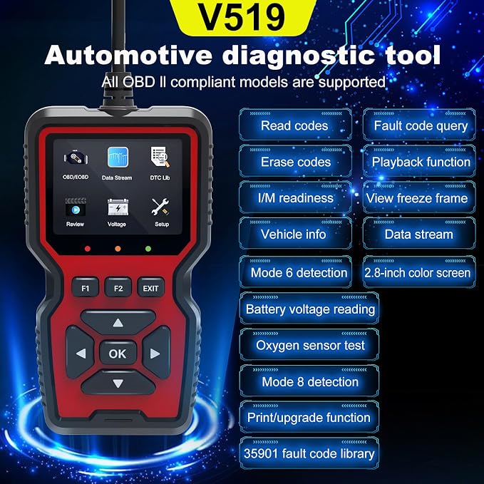 Yourkar OBD2 Scanner Diagnostic Tool, Code Reader OBD II Scanner with Reset & Live Data, Professional Check Engine Fault Code Reader I/M Readiness for OBD2 Cars, Car Accessories