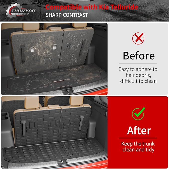 Cargo Mat Compatible with 2020-2025 Kia Telluride (NOT for 2027) Trunk Mat Cargo Liner Trunk Liner All Weather Back Seat Protector 2024 Telluride Accessories (Trunk Mat with Backrest Mat)