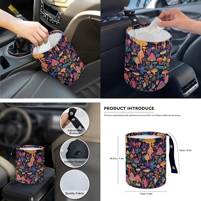 15 Pcs Cute Mushroom Car Seat Cover Full Set for Women with Car Steering Wheel Cover Seat Belt Cover Trash Bin Front Rear View Mirror Car Cup Holder Keychain