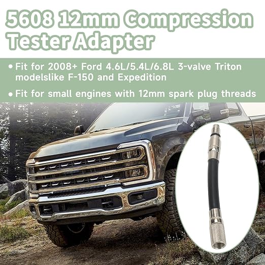 12mm Compression Tester Adapter 5608 for Ford 4.6L 5.4L 6.8L 3-Valve Engines 2008+ Triton Spark Plug Thread Adapter Automotive Engine Compression Test Tool