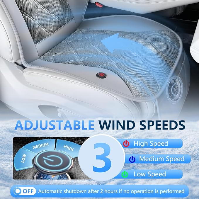 Upgraded Cooling Car Seat Cover, 12V-24V Ventilated Car Seat Cushion, 3-Speed Adjustable Cooling Car Seat Cushion, Breathable Mesh & Leather Cooling Seat Pad Universal Fit Car SUV Truck Van-Gray