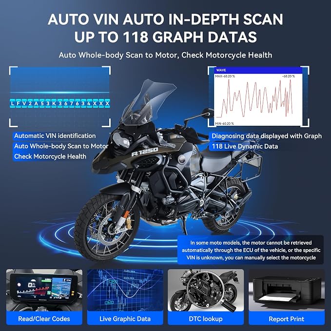 iCarsoft MT V6 Motorcycle Diagnostic Tool for BMW Full System 115 Reset /197 Actuation Test, Motorbike+Car OBD2 Scanner Code Reader with ABS Bleeding, Throttle Valve Reset, Battery Test, AutoVIN