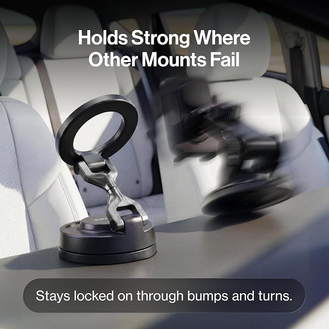 Statik HyperMount (Gen 3) Phone Mount - Magnetic Phone Holder, Car Phone Mount for Phone Works on Smooth & Lightly Textured Surfaces, Compatible with Apple MagSafe, Metal Rings Included for Android