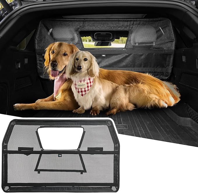 JOYTUTUS 46" Wide Dog Car Barrier with Removable Visual Window, Car Barrier for SUV Escape-Proof, Net for Cargo Area, Vehicle Gate for Dog Travel, Ideal for SUV & CUV & Hatchback‘ Cargo Area