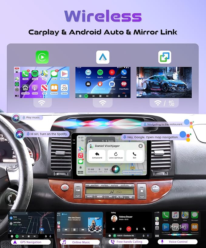 4G+128G Android 15 Car Radio for Toyota Camry 2000-2006, Rimoody Car Stereo Wireless Carplay Andorid auto Mirror Link 9'' INCELL Touchscreen GPS WiFi Bluetooth 5.0 FM/RDS EQ-32 SWC Backup Camera