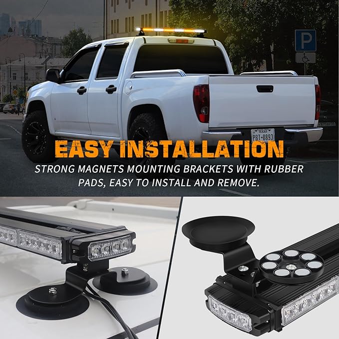 XRIDONSEN 2PCS 60 inch Running Board Emergency Strobe Lights Strip & Amber White 28.4" 80 LED Roof Top Strobe Light Bar for Construction Vehicles Plow/Tow Trucks Pickup