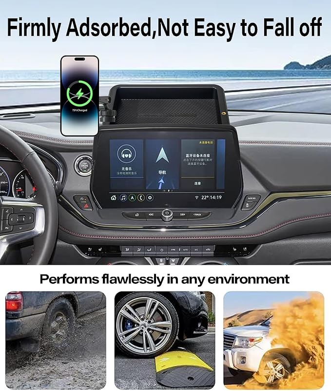 Car Phone Holder for Chevrolet Blazer 2023 2024 2025 2026 Accessories 10.2 Inch Touch Screen Fixed Clip 15W Fast Wireless Charger Cell Phone Mount with Dashboard Storage Tray