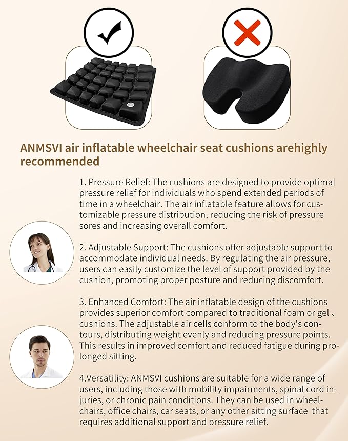 Inflatable Seat Cushion with Built-in Pump for Airplane Travel, Car & Office Chair - Portable Air Pad for Sciatica, Coccyx & Tailbone Pain Relief - 3D Air Cell Support for Long Sitting, 0.8lbs