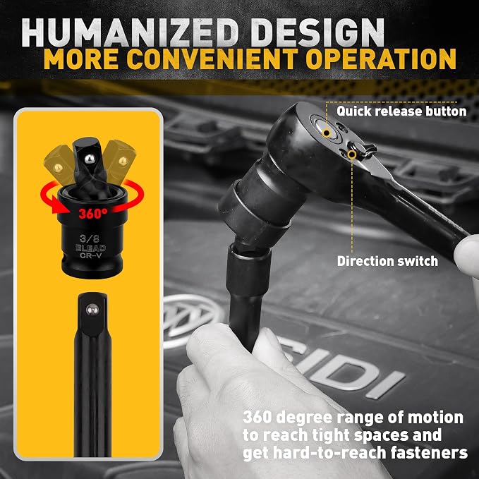 ELEAD Impact Socket Extension Set & 3/8'' Drive Impact Socket