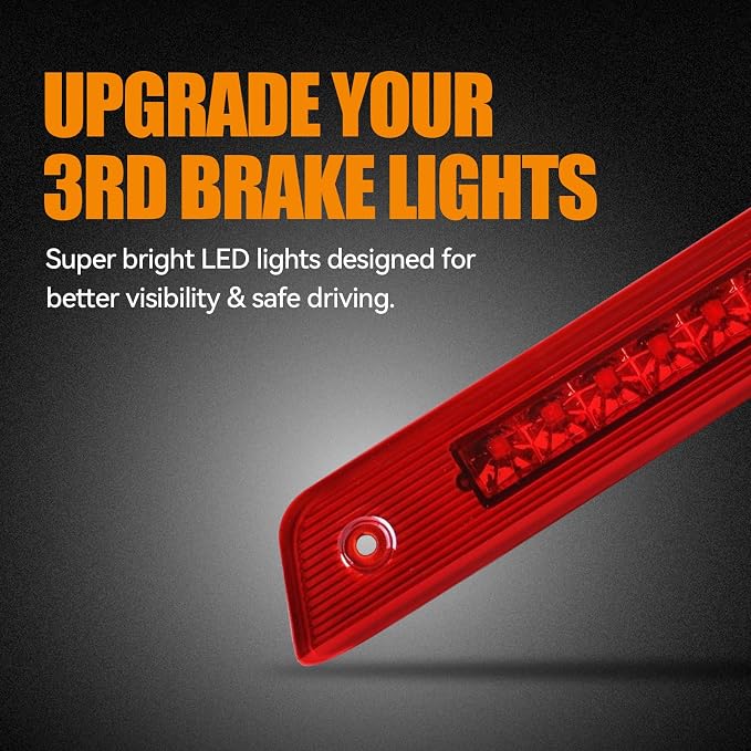 Third 3rd Brake Light LED for 2008-2012 Jeep Liberty, High Mount Rear Brake Lights Assembly for 08-12 Liberty, Waterproof Center Cab Lamp Stop Light (Red)