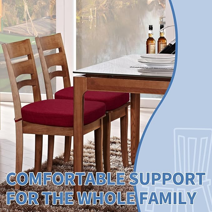 BUYUE Thickened 2.5" Dining Chair Cushions Set of 6, U-Shape High Density Foam Comfortable Chair Pads for Kitchen, Slip Resistant Indoor Seat Cushions (6 PCS, Red)
