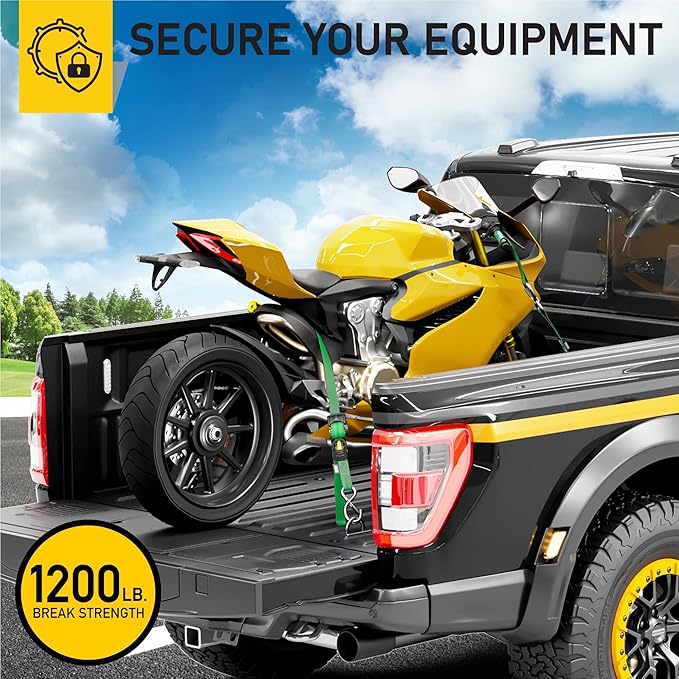 AUGO Retractable Ratchet Straps | 2 Heavy Duty Ratchet Straps Self Retractable Tie Downs with Soft Loops & Storage Bag for Motorcycle, Truck, Trailer, Cargo Van | 1200 Lb Break Strength 1” x 10’